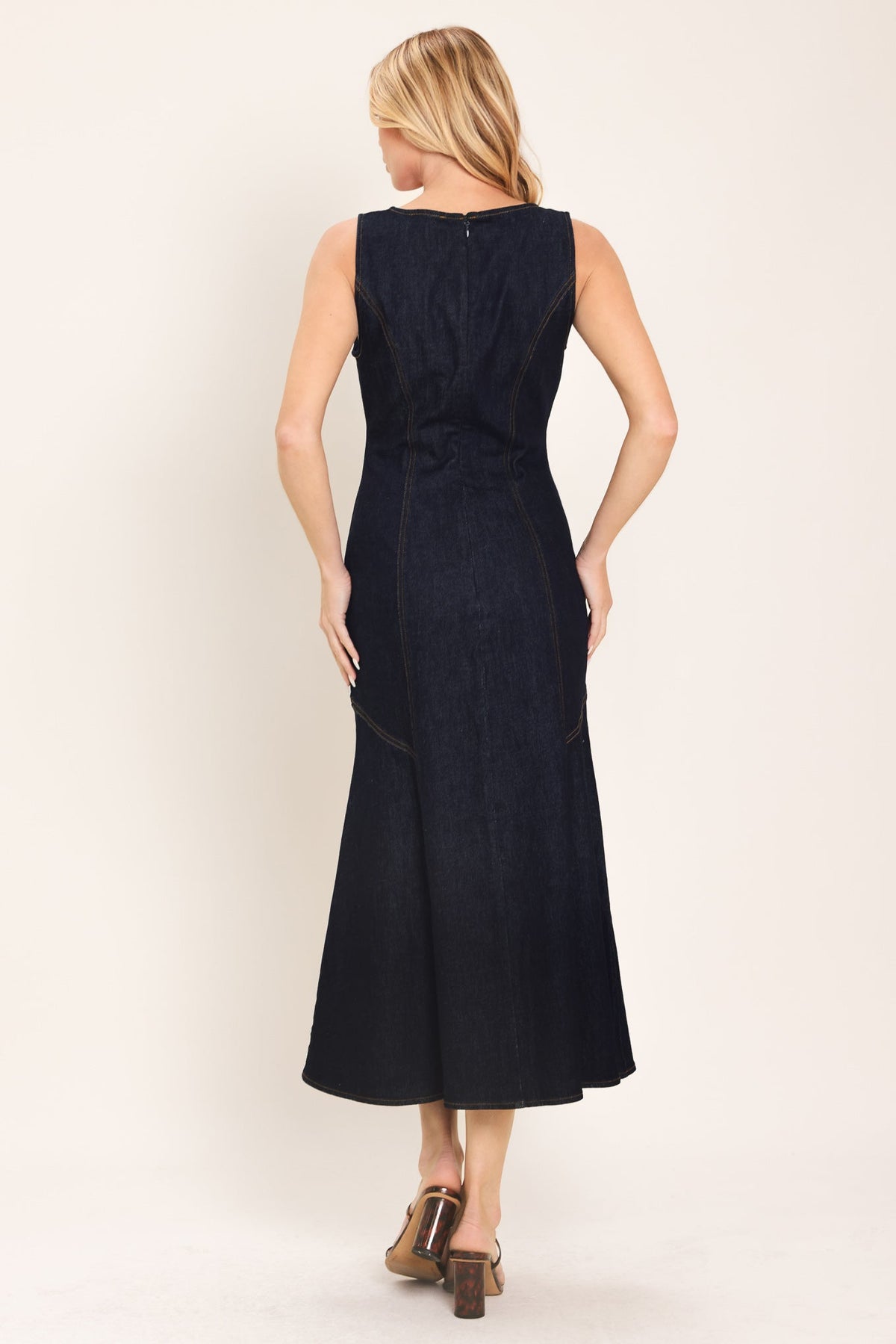 Chelsea Denim Midi Dress in dark indigo, view 6 — Soul Flow Apparel