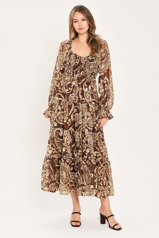 CEDAR SWIRL SONATA WOVEN MIDI DRESS
