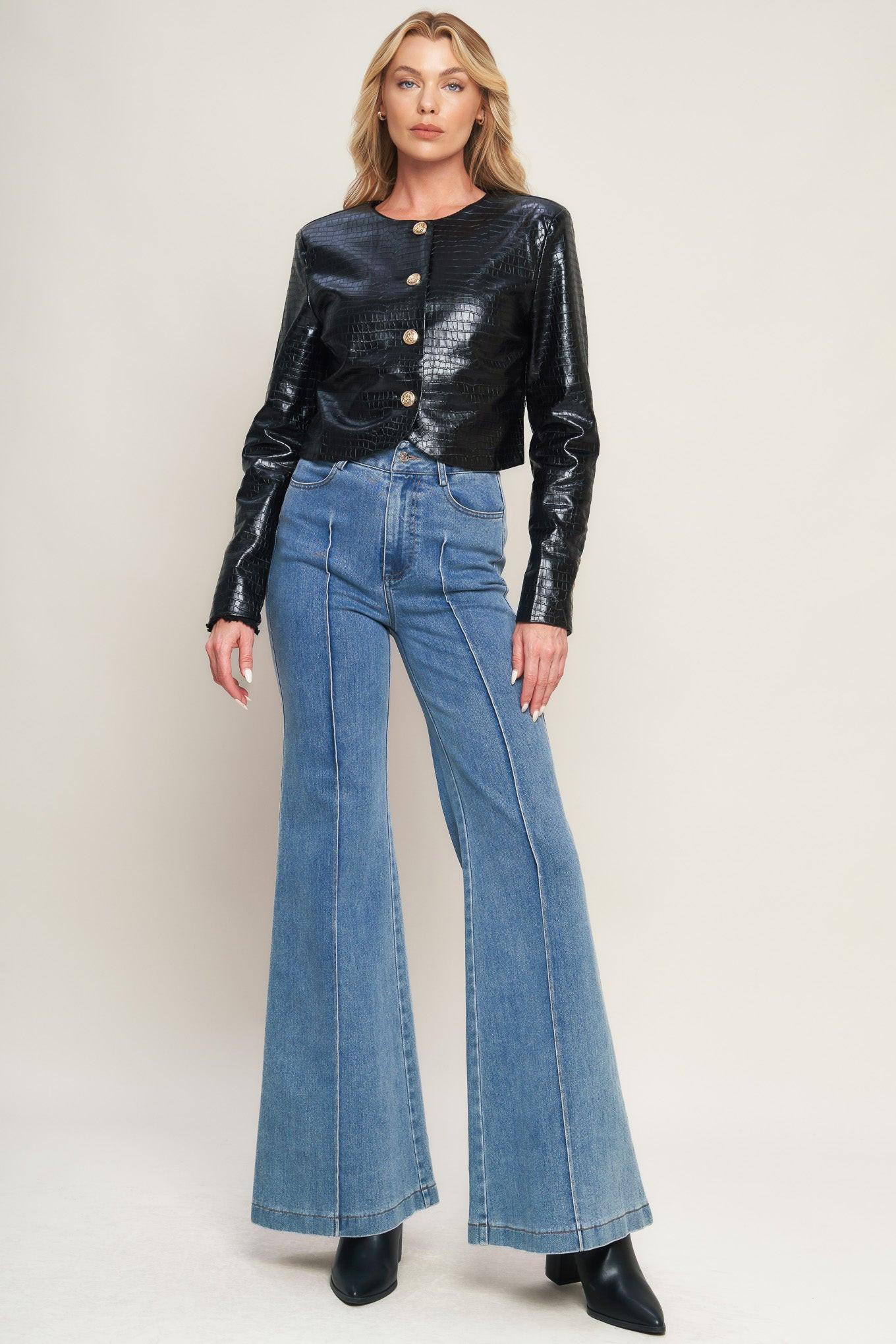 At the Start Faux Leather Bolero Jacket in black, view 3 — Soul Flow Apparel