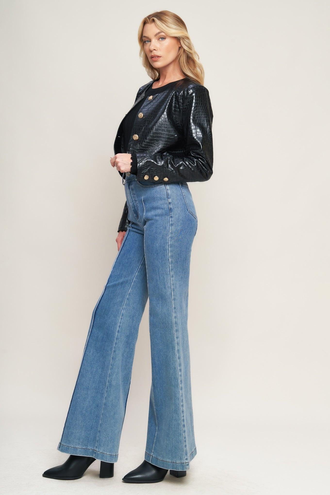 At the Start Faux Leather Bolero Jacket in black, view 4 — Soul Flow Apparel
