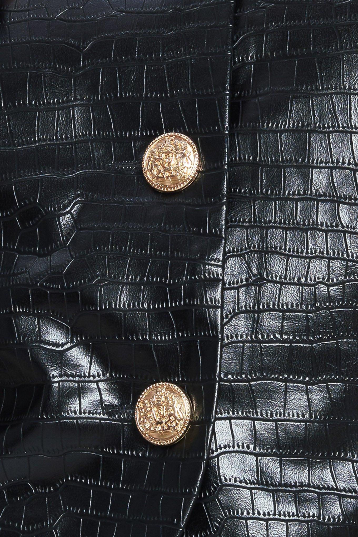 At the Start Faux Leather Bolero Jacket in black, fabric swatch — Soul Flow Apparel