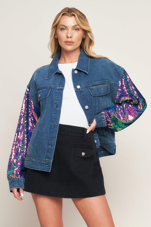 Walking the Walk Denim Jacket in medium indigo, view 2 — Soul Flow Apparel