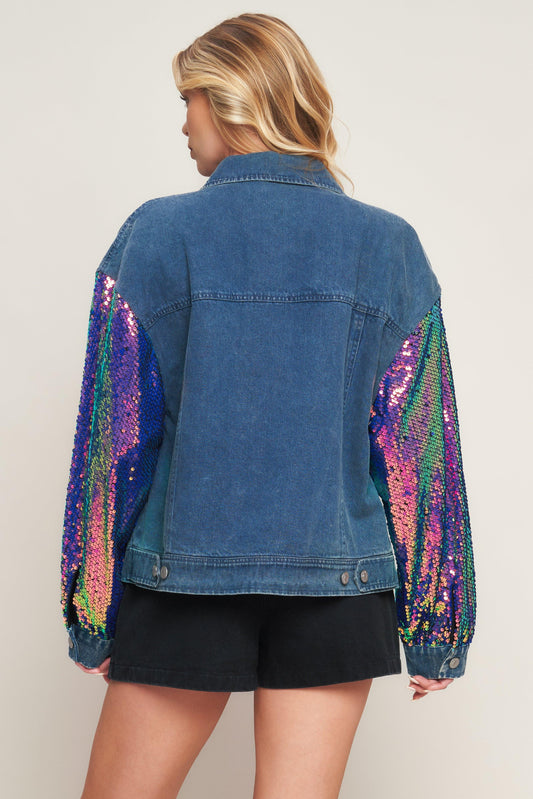 Walking the Walk Denim Jacket in medium indigo, view 6 — Soul Flow Apparel