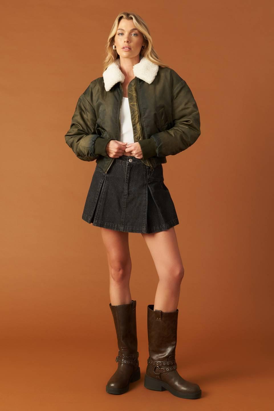 In a Trance Woven Bomber Jacket in olive, view 2 — Soul Flow Apparel