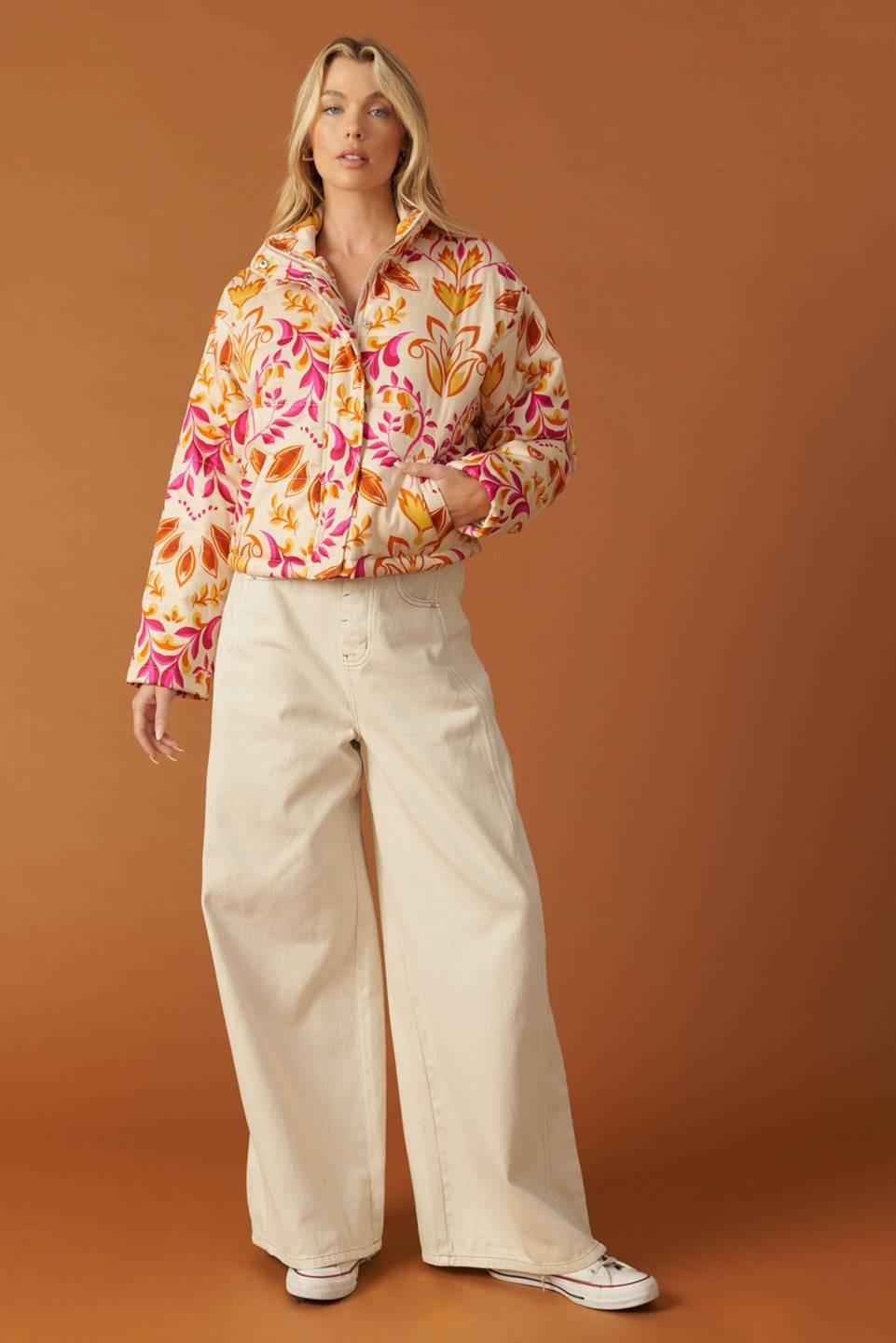 New Moon Rising Puff Jacket in ivory, view 1 — Soul Flow Apparel