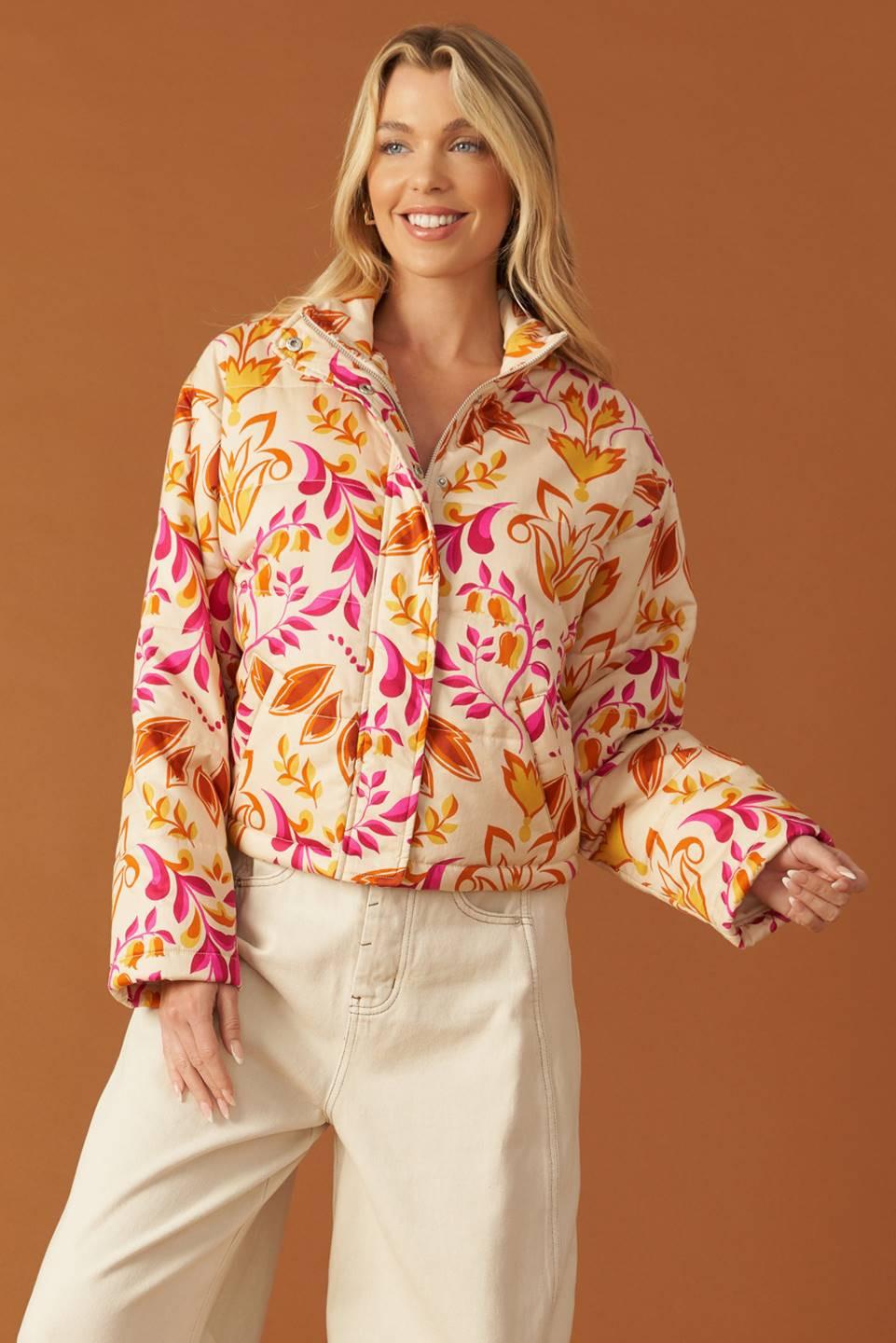 New Moon Rising Puff Jacket in ivory, view 2 — Soul Flow Apparel
