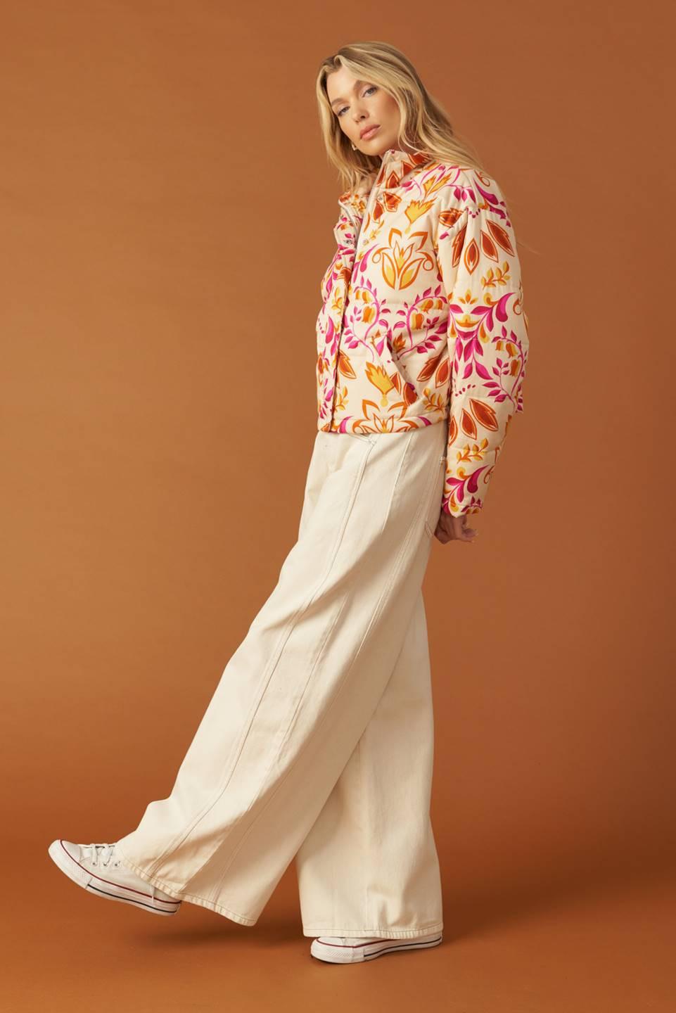 New Moon Rising Puff Jacket in ivory, view 3 — Soul Flow Apparel