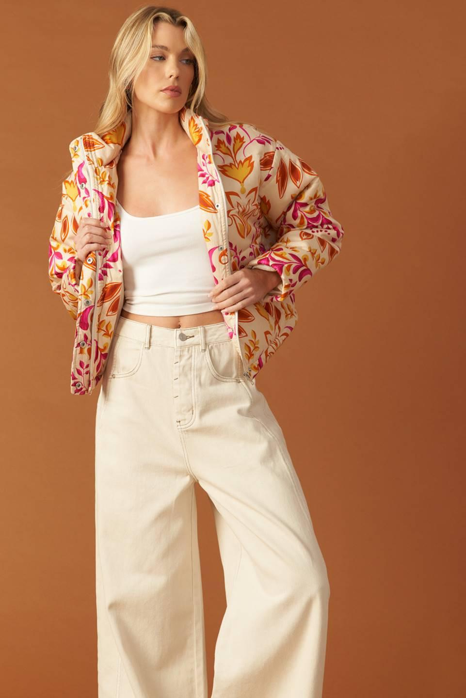 New Moon Rising Puff Jacket in ivory, view 5 — Soul Flow Apparel