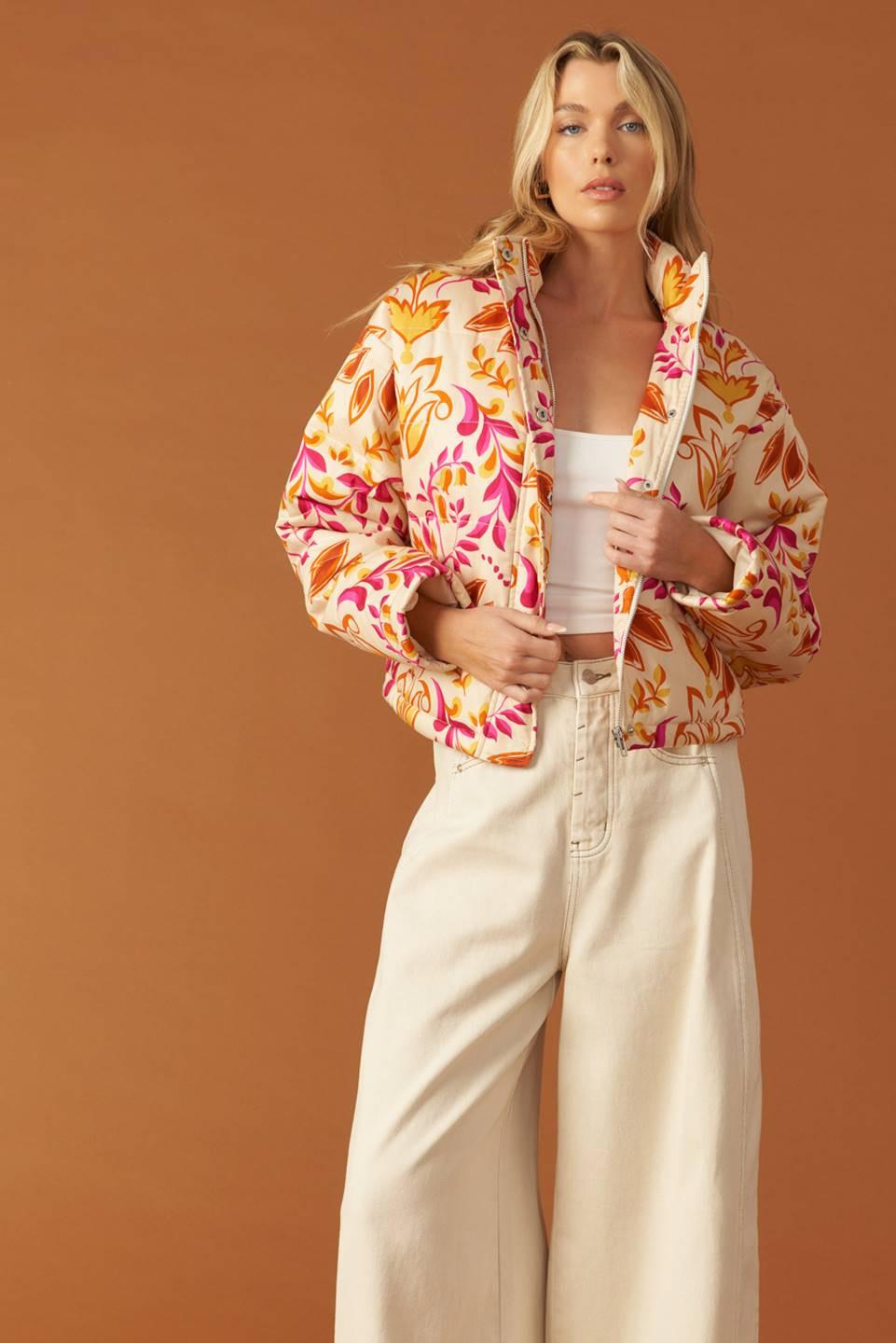 New Moon Rising Puff Jacket in ivory, view 6 — Soul Flow Apparel
