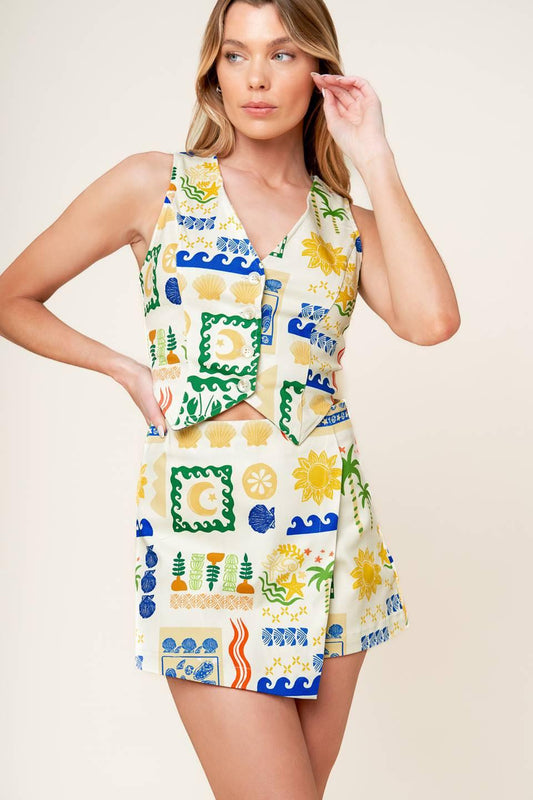Bon Voyage Woven Vest in white blue, view 5 — Soul Flow Apparel