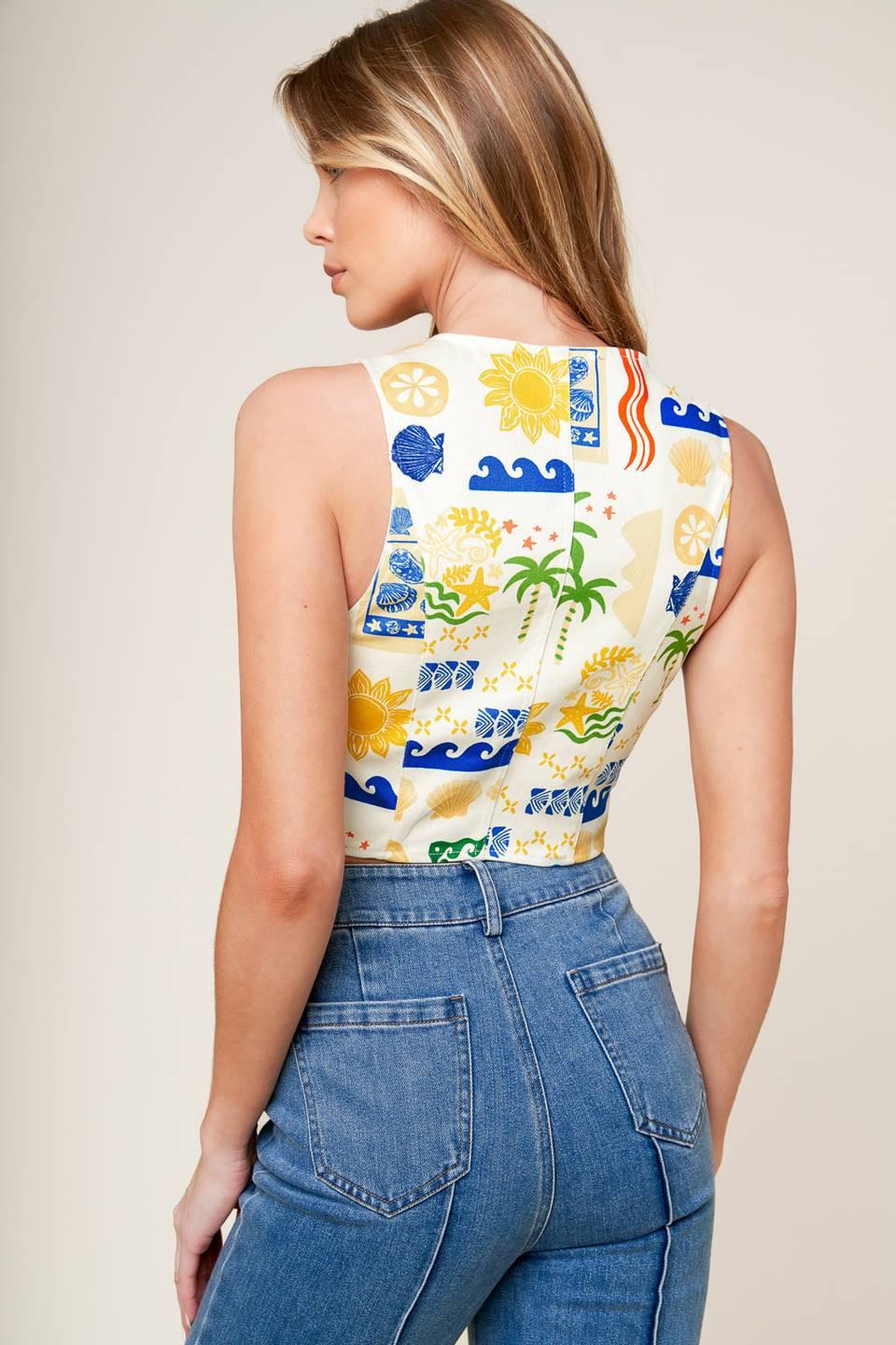 Bon Voyage Woven Vest in white blue, view 7 — Soul Flow Apparel