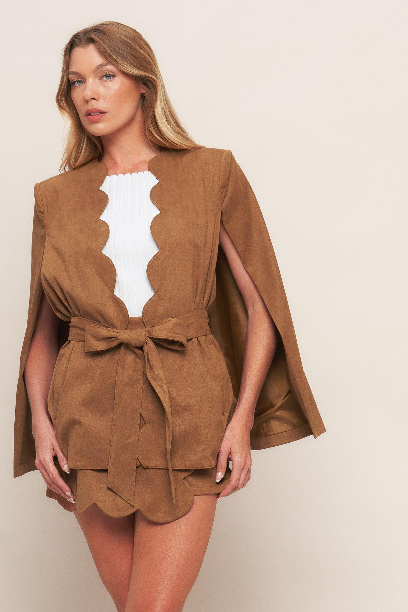 Desert Flower Faux Suede Top in camel, view 2 — Soul Flow Apparel