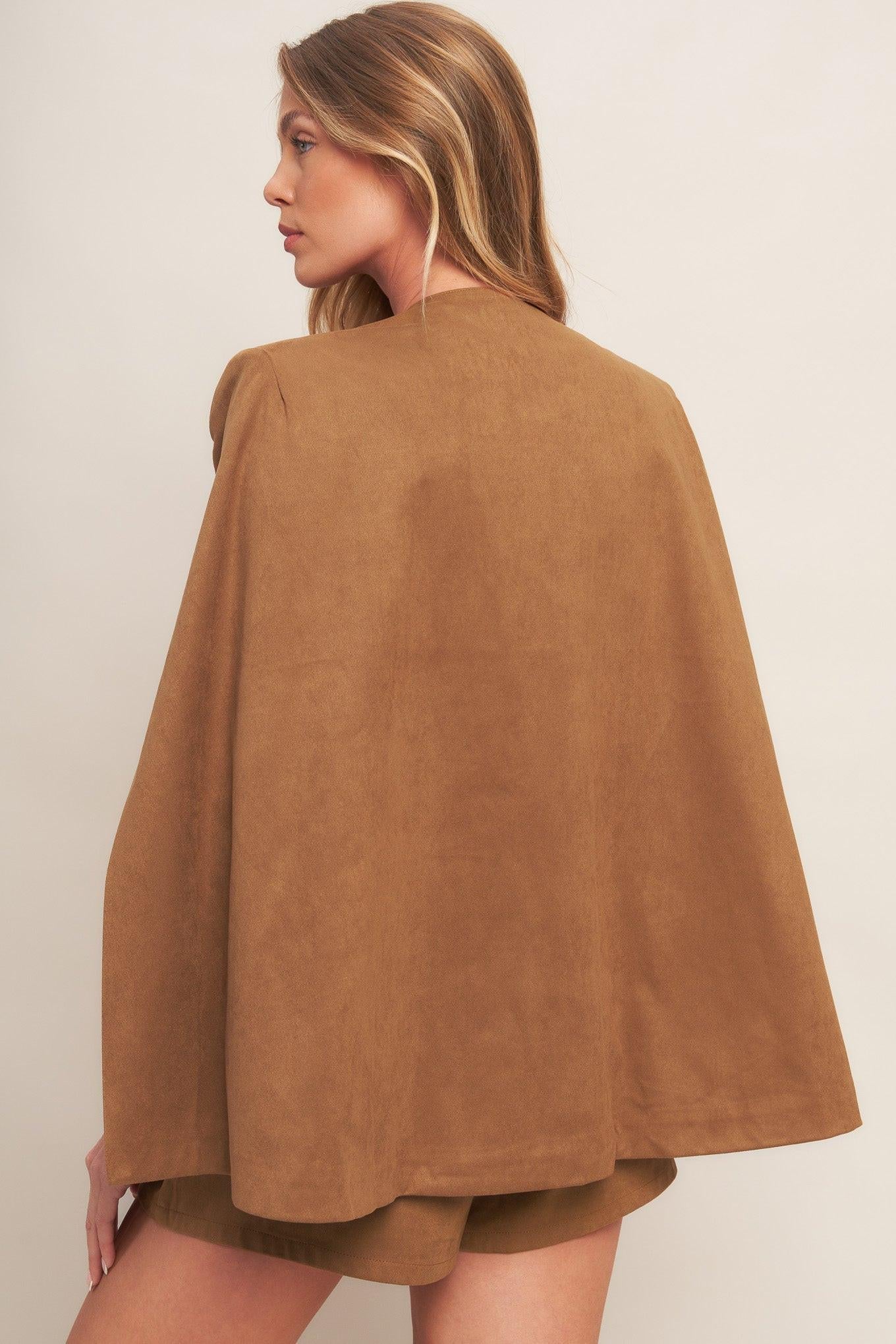 Desert Flower Faux Suede Top in camel, view 5 — Soul Flow Apparel
