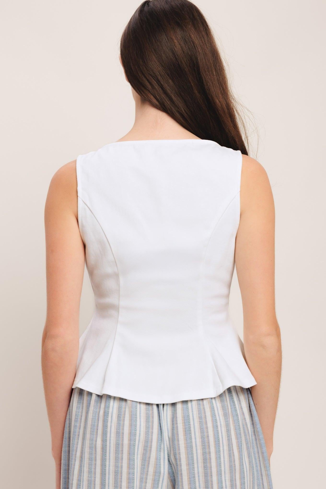 Soft Harvest Top in white denim, view 7 — Soul Flow Apparel