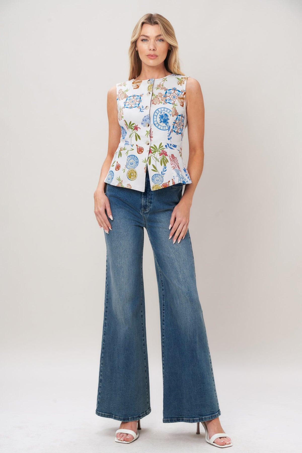 Summer Atelier Woven Vest in ivory, view 3 — Soul Flow Apparel