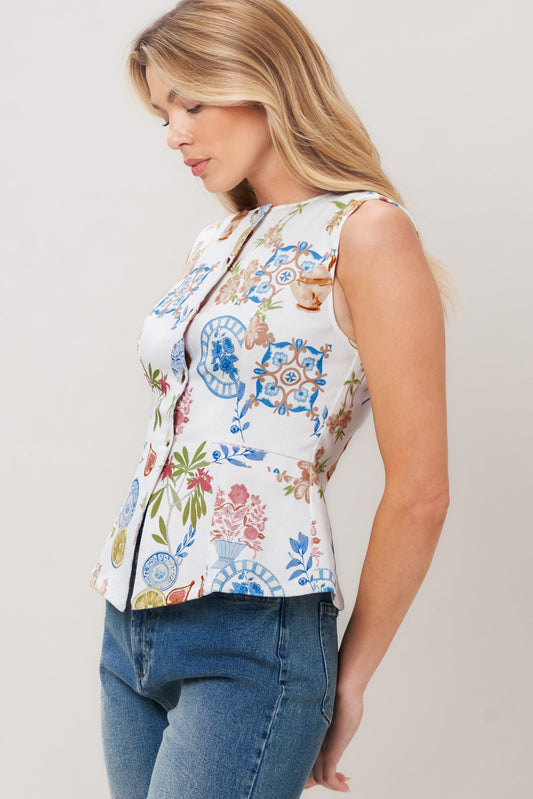 Summer Atelier Woven Vest in ivory, view 4 — Soul Flow Apparel