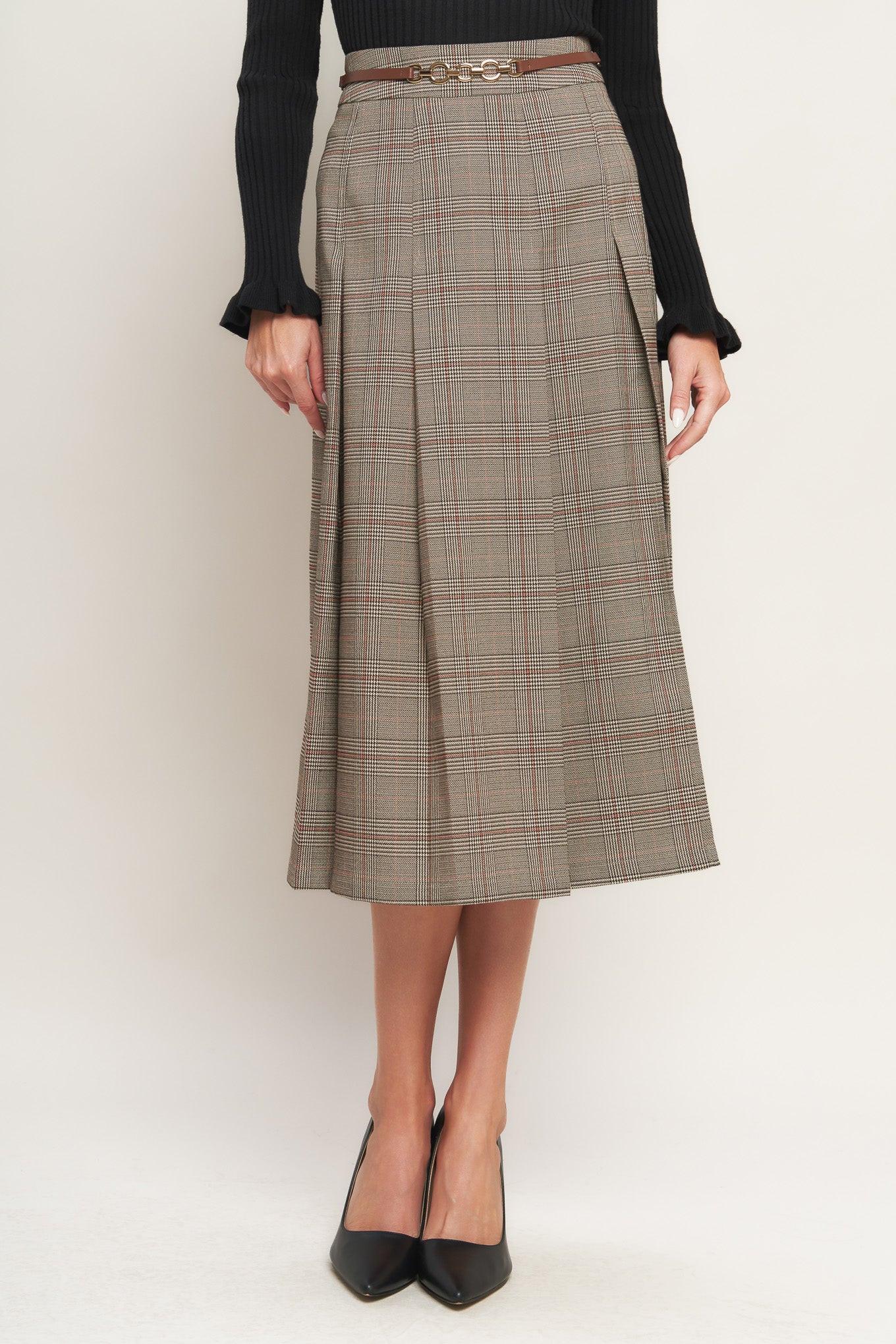 British Trace Woven Midi Skirt in brown, view 3 — Soul Flow Apparel
