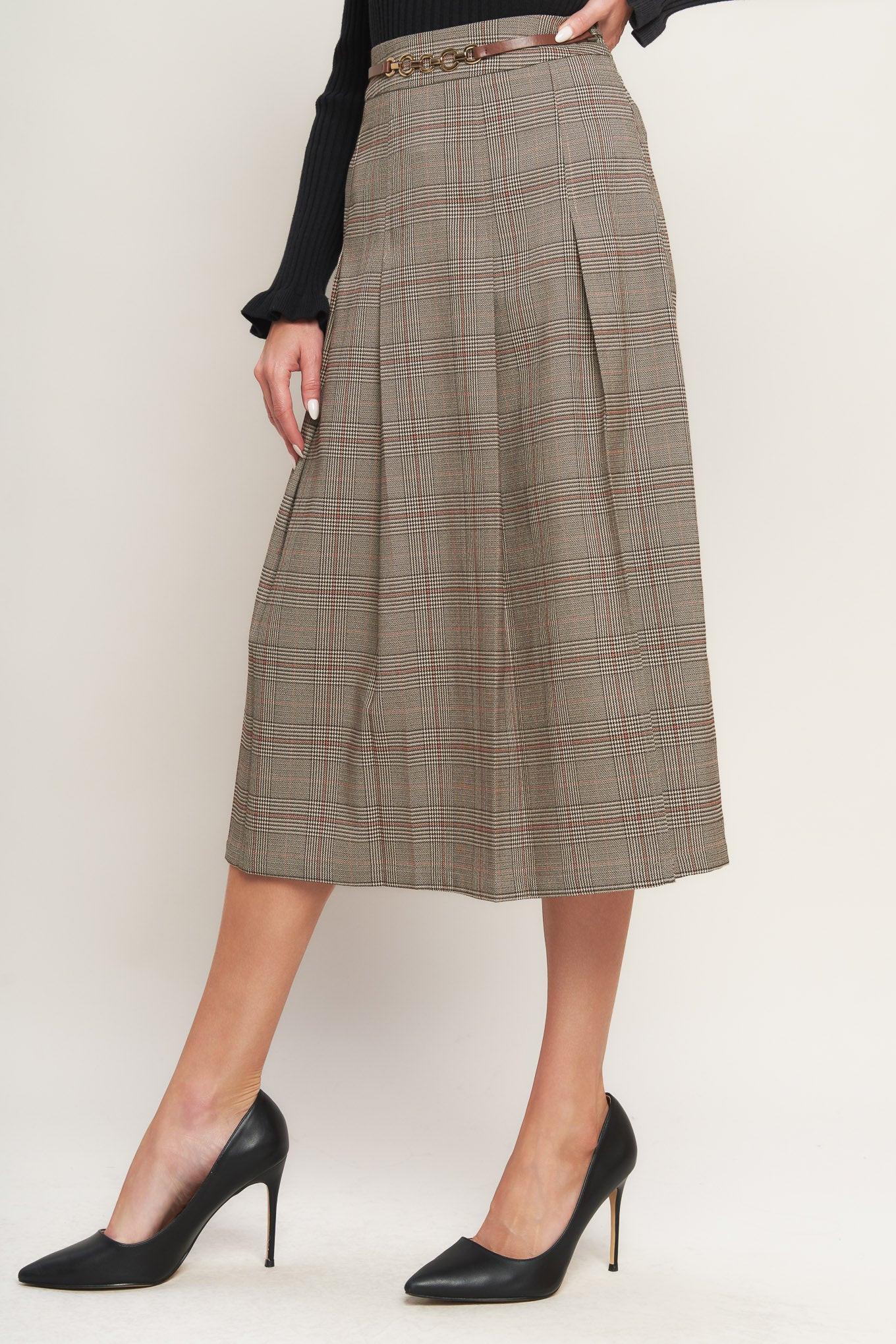 British Trace Woven Midi Skirt in brown, view 4 — Soul Flow Apparel
