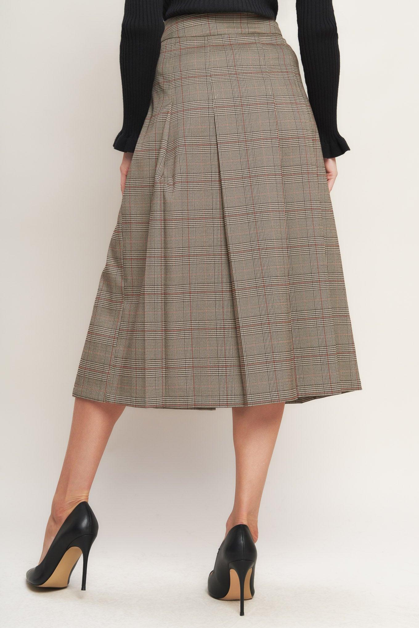 British Trace Woven Midi Skirt in brown, view 5 — Soul Flow Apparel