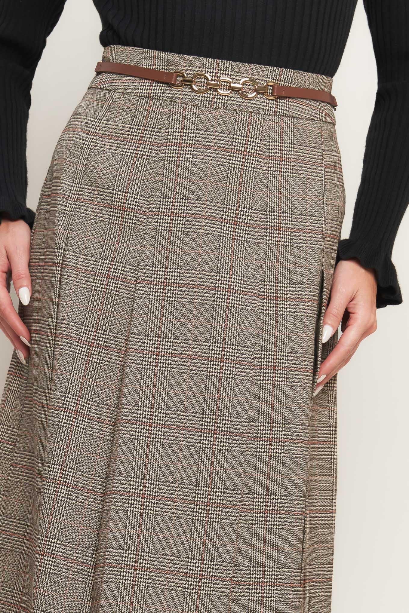 British Trace Woven Midi Skirt in brown, view 7 — Soul Flow Apparel