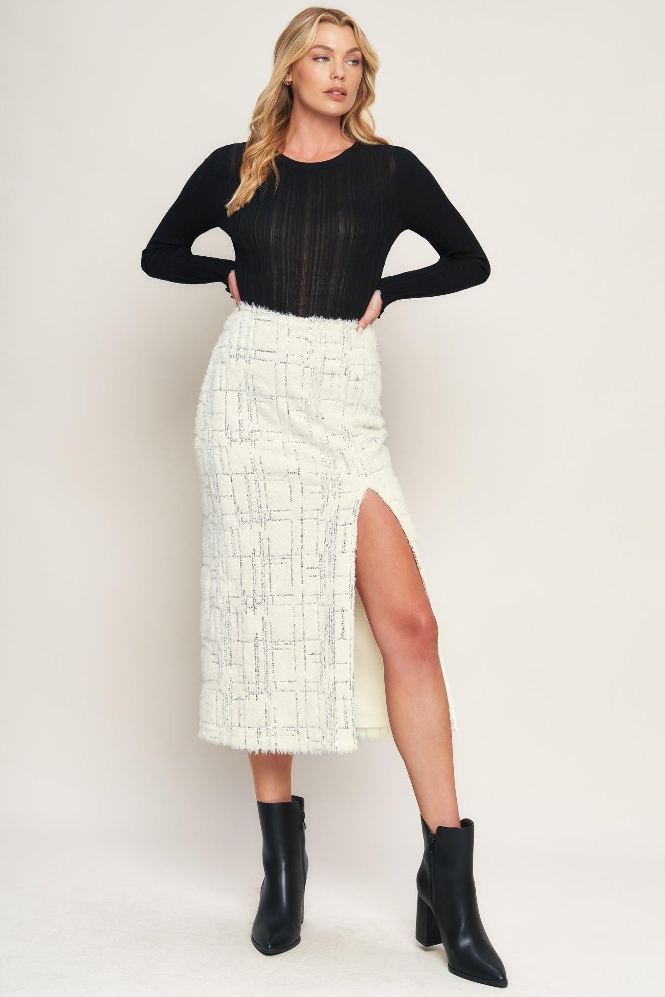 Made You My World Woven Midi Skirt in ivory, view 3 — Soul Flow Apparel
