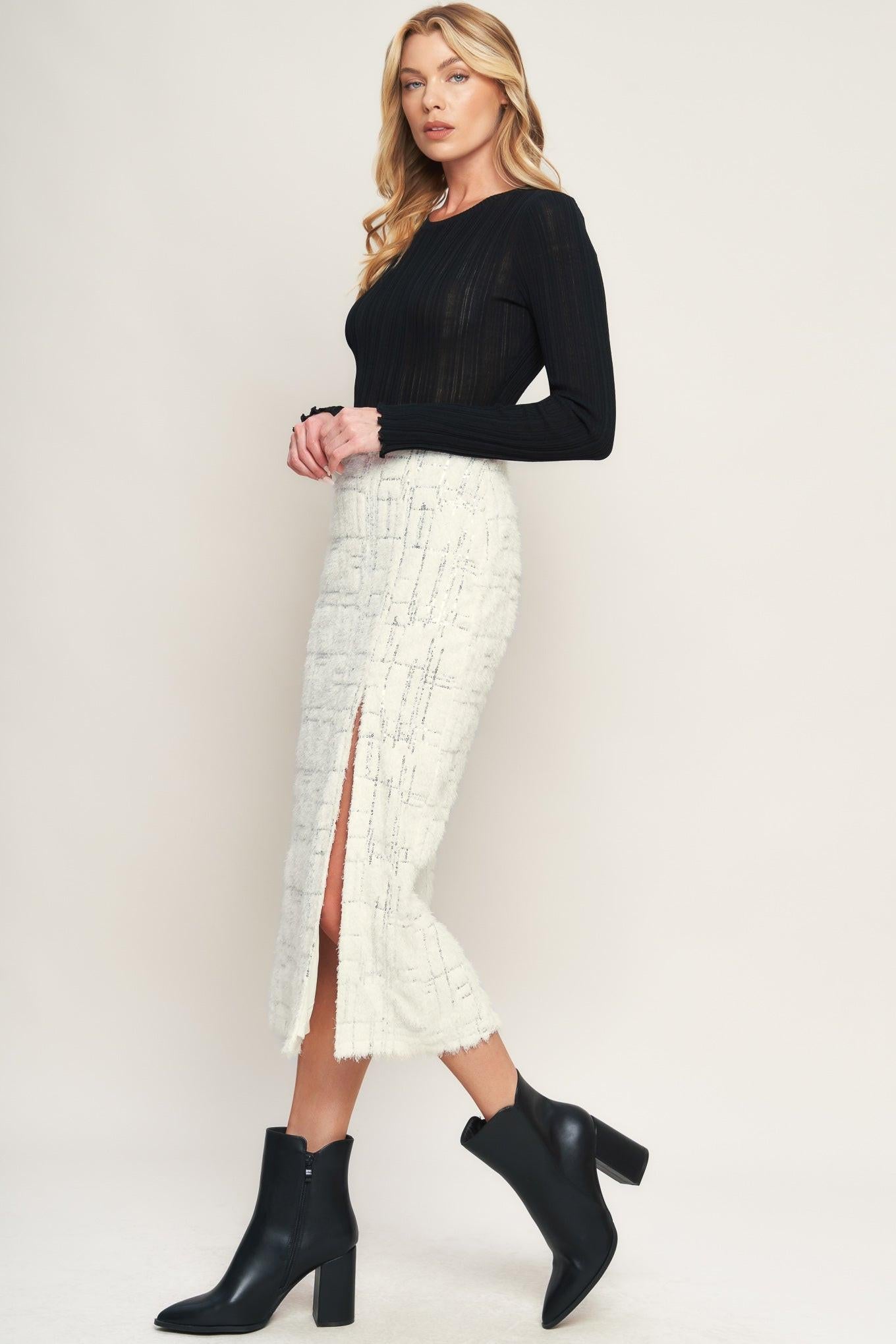 Made You My World Woven Midi Skirt in ivory, view 4 — Soul Flow Apparel