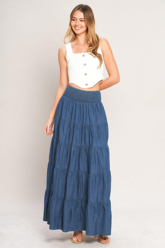 Summer Simplicity Lightweight Maxi Skirt in medium indigo, view 3 — Soul Flow Apparel