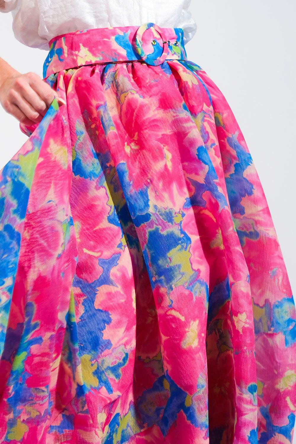 Sweet Vision Woven Midi Skirt in blue pink, view 4 — Soul Flow Apparel