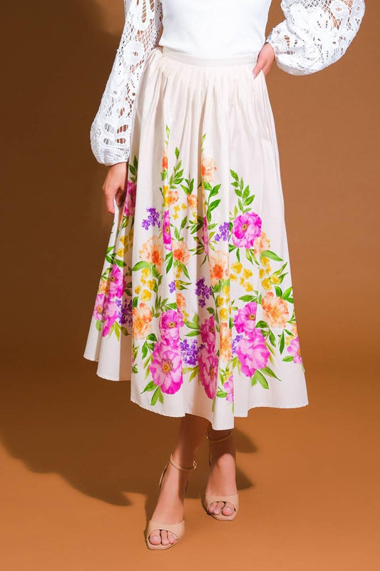 Sagamore Creek Land Woven Midi Skirt in ivory, view 1 — Soul Flow Apparel