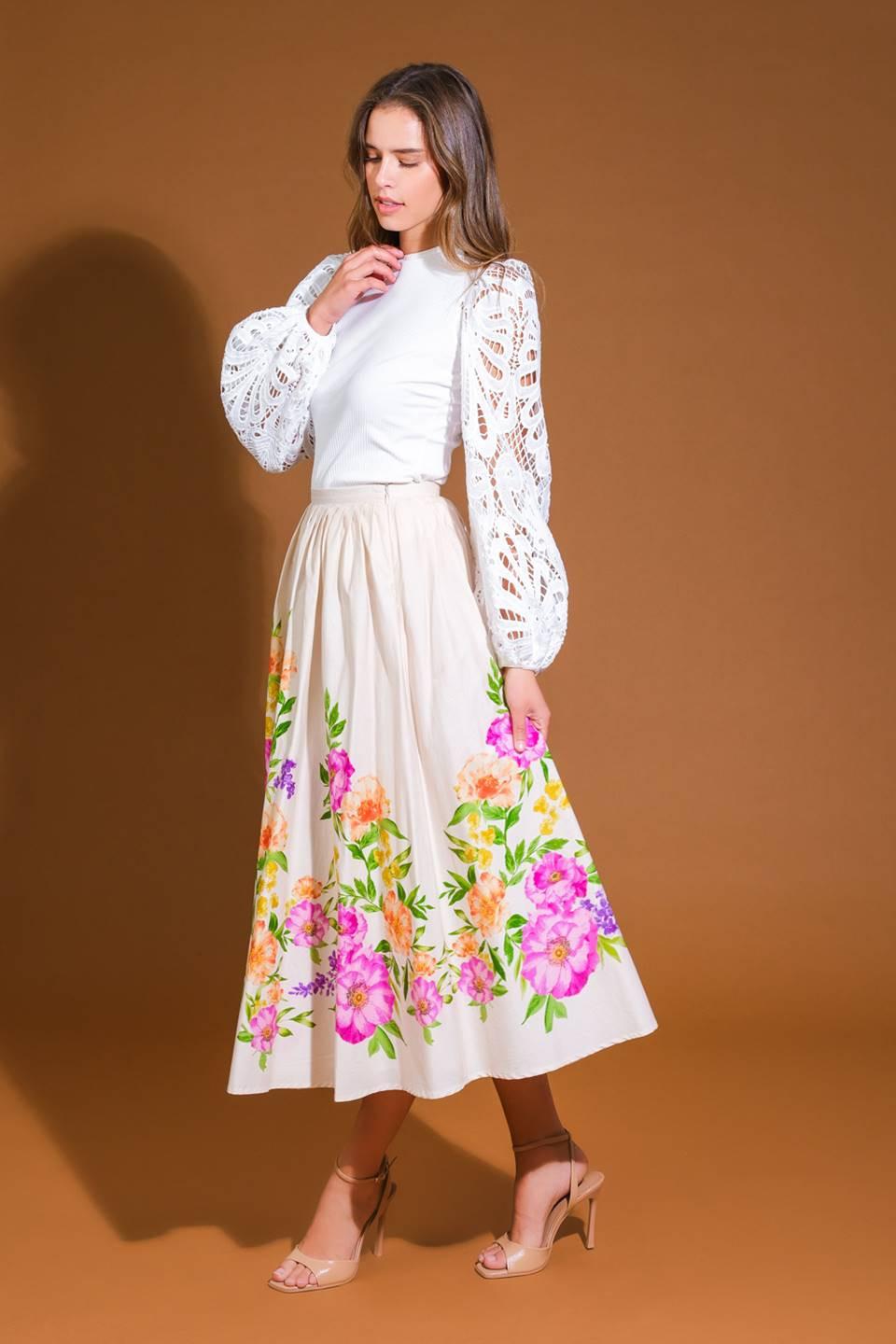 Sagamore Creek Land Woven Midi Skirt in ivory, view 3 — Soul Flow Apparel