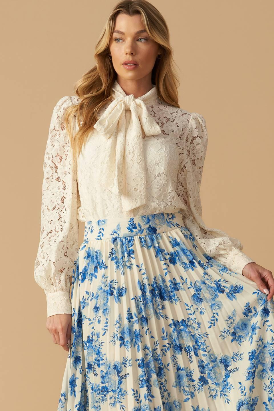 Stars in My Heart Woven Midi Skirt in ivory blue, view 2 — Soul Flow Apparel