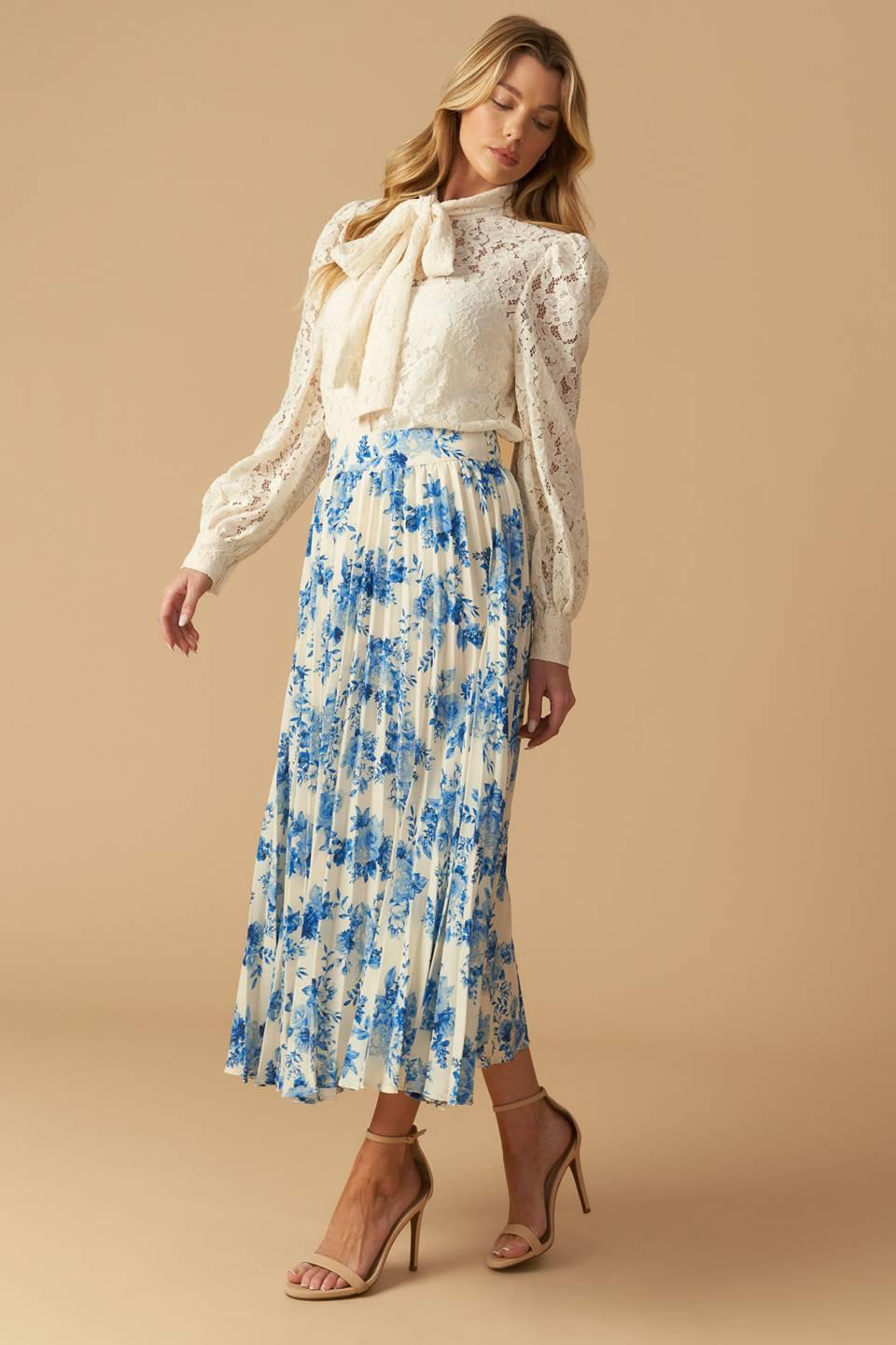 Stars in My Heart Woven Midi Skirt in ivory blue, view 4 — Soul Flow Apparel