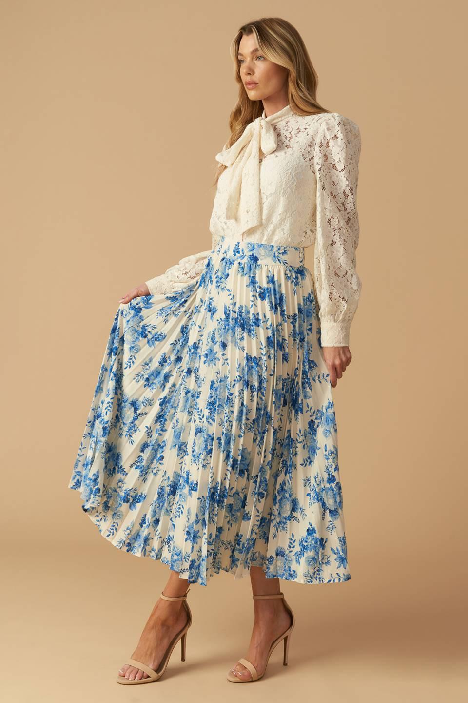 Stars in My Heart Woven Midi Skirt in ivory blue, view 5 — Soul Flow Apparel