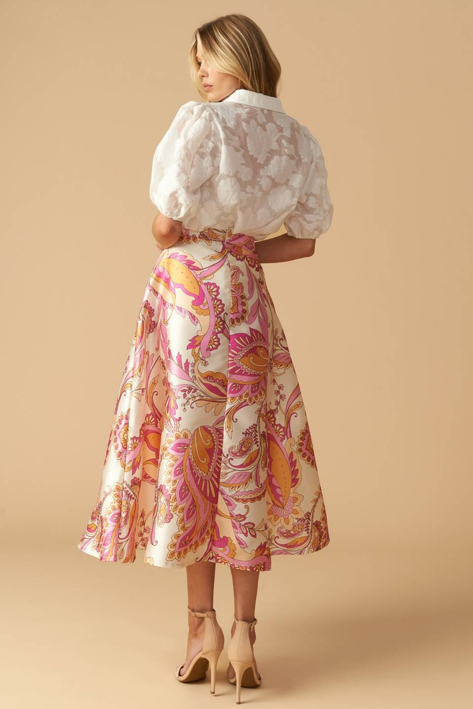 In the Stillness Woven Midi Skirt in ivory pink, view 6 — Soul Flow Apparel