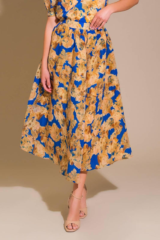 Sweetest Harmonies Woven Full Skirt in blue, view 1 — Soul Flow Apparel