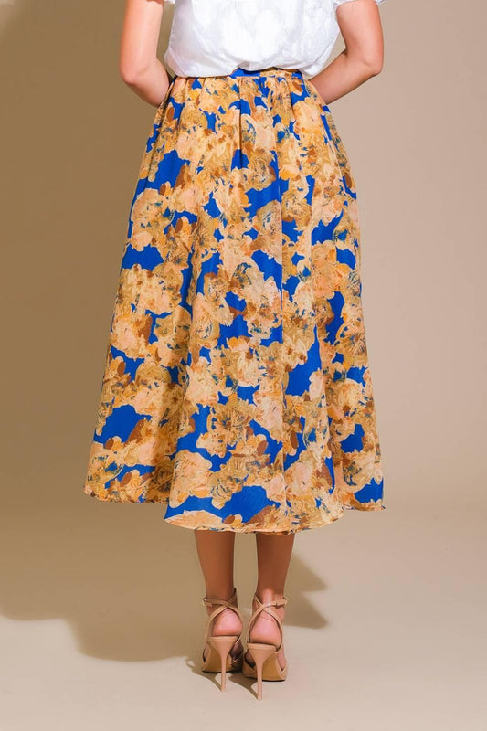 Sweetest Harmonies Woven Full Skirt in blue, view 2 — Soul Flow Apparel