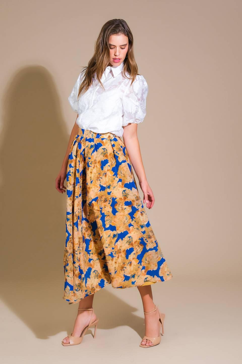 Sweetest Harmonies Woven Full Skirt in blue, view 3 — Soul Flow Apparel