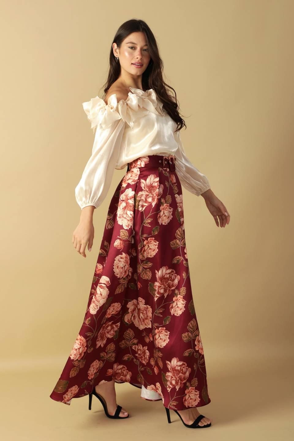 Cruise Control Woven Maxi Skirt in burgundy, view 3 — Soul Flow Apparel