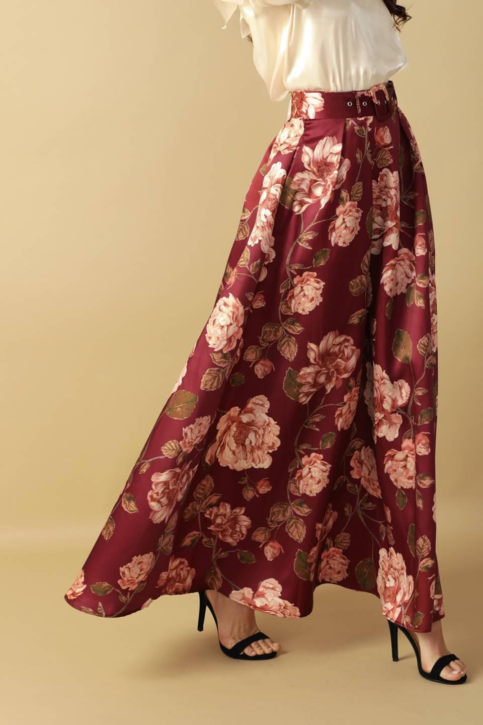 Cruise Control Woven Maxi Skirt in burgundy, view 4 — Soul Flow Apparel