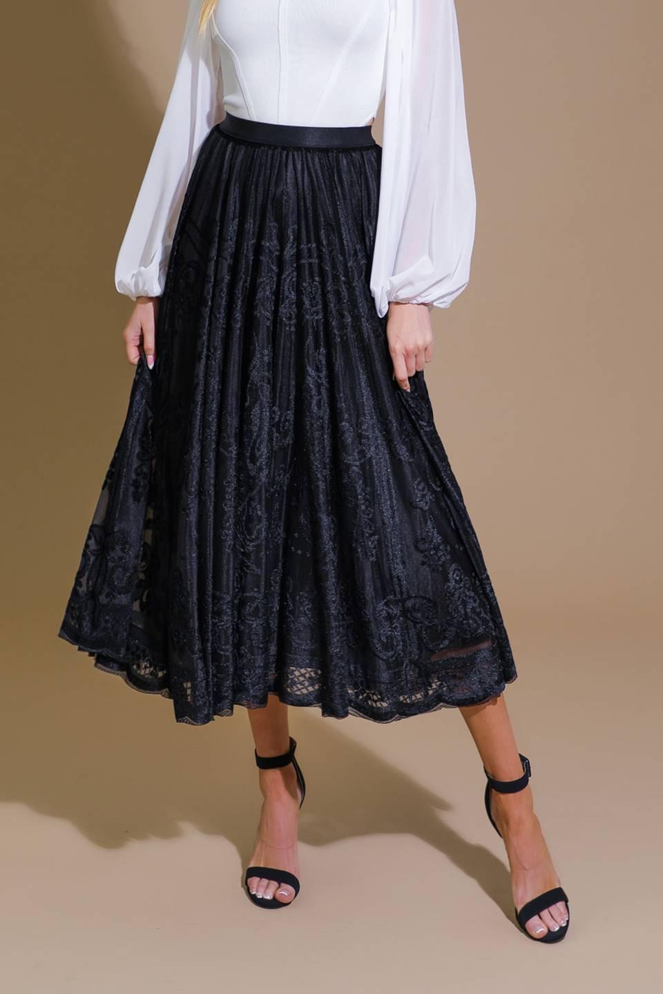 Ease My Mind Velvet Midi Skirt in black, view 1 — Soul Flow Apparel