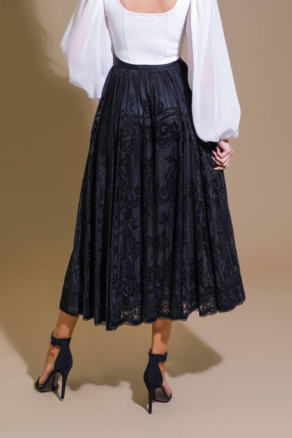 Ease My Mind Velvet Midi Skirt in black, view 2 — Soul Flow Apparel