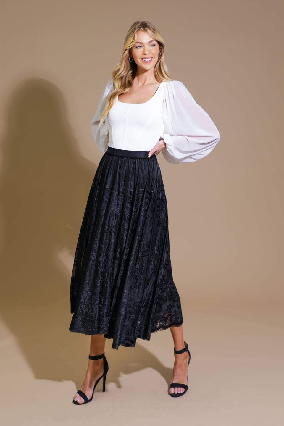 Ease My Mind Velvet Midi Skirt in black, view 3 — Soul Flow Apparel