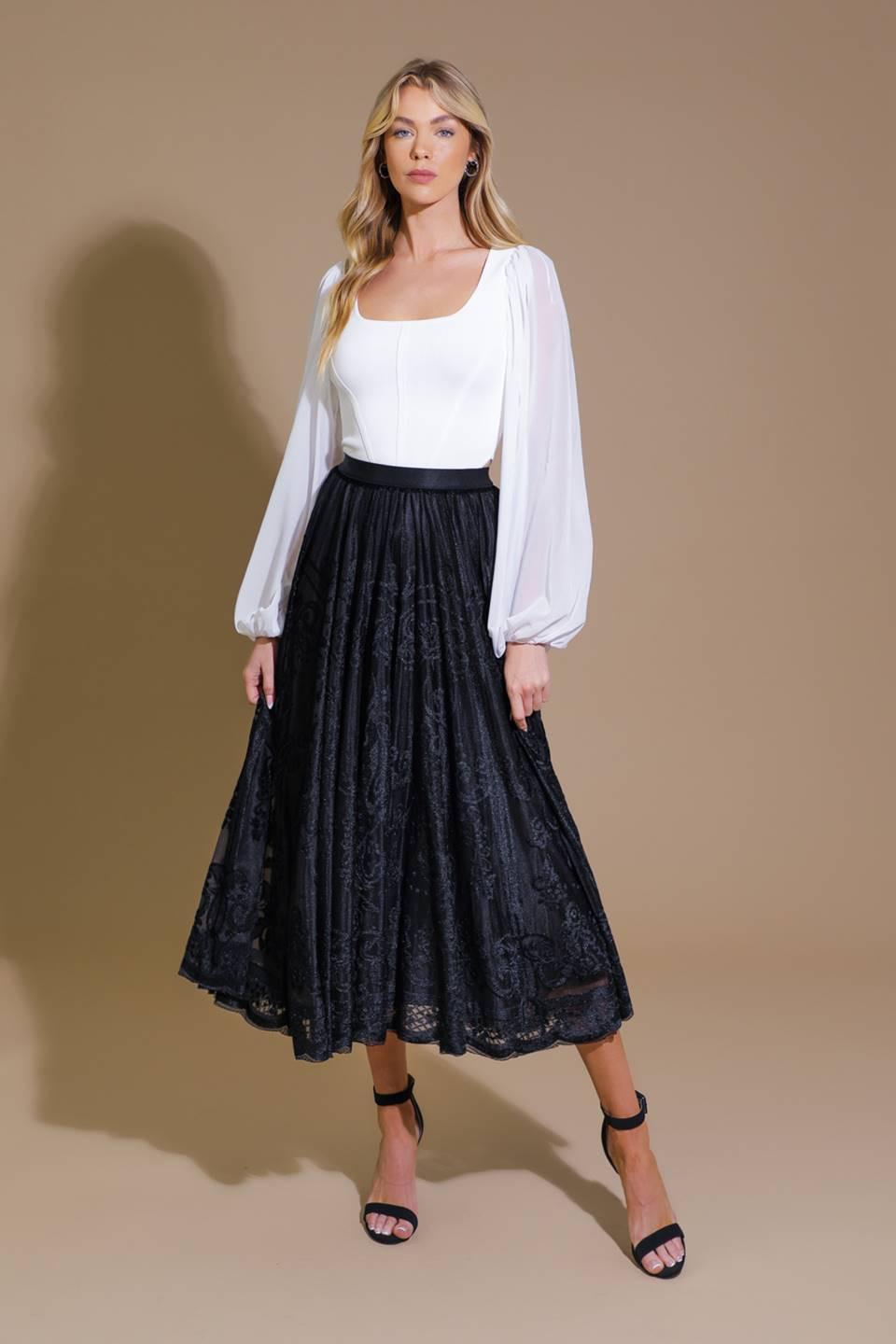 Ease My Mind Velvet Midi Skirt in black, view 5 — Soul Flow Apparel