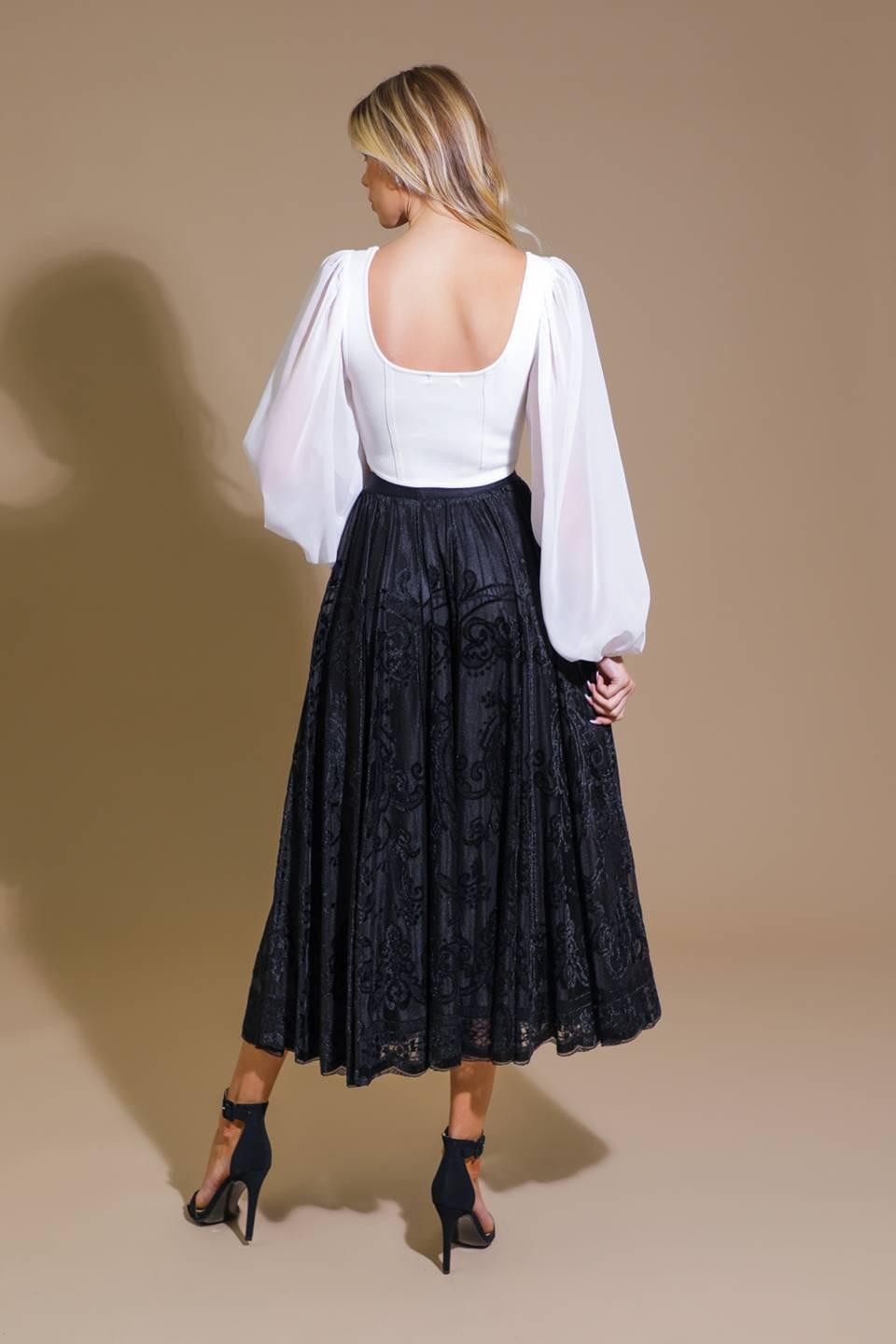 Ease My Mind Velvet Midi Skirt in black, view 6 — Soul Flow Apparel