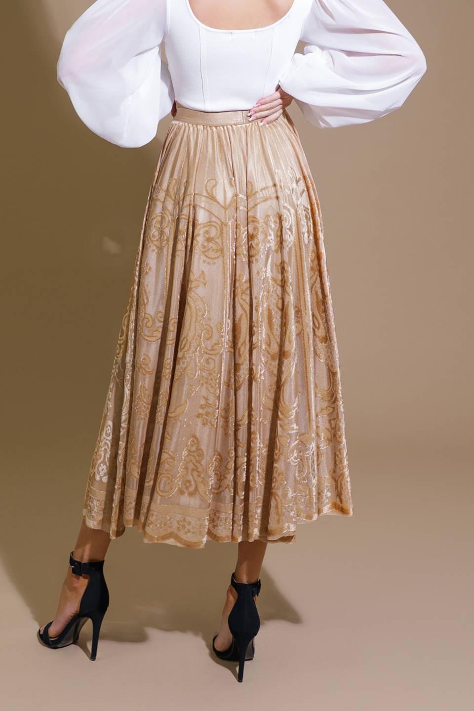 Ease My Mind Velvet Midi Skirt in champagne, view 2 — Soul Flow Apparel