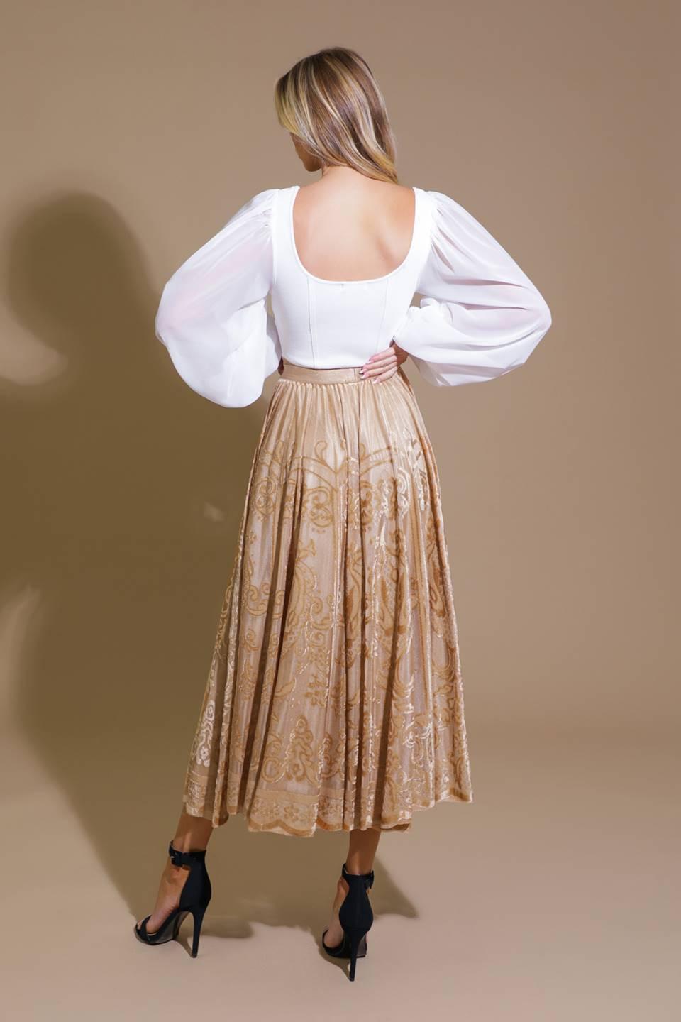 Ease My Mind Velvet Midi Skirt in champagne, view 6 — Soul Flow Apparel