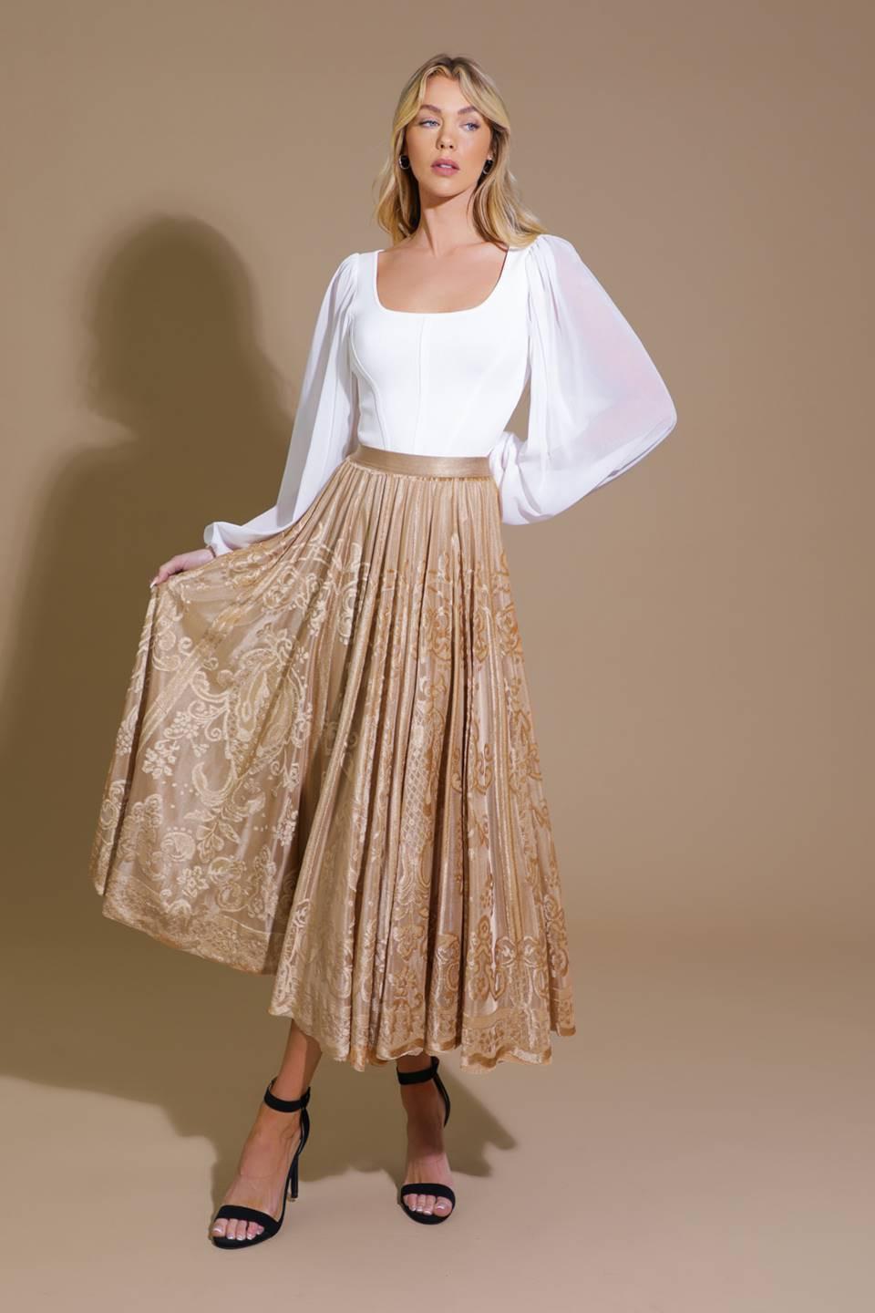 Ease My Mind Velvet Midi Skirt in champagne, view 7 — Soul Flow Apparel