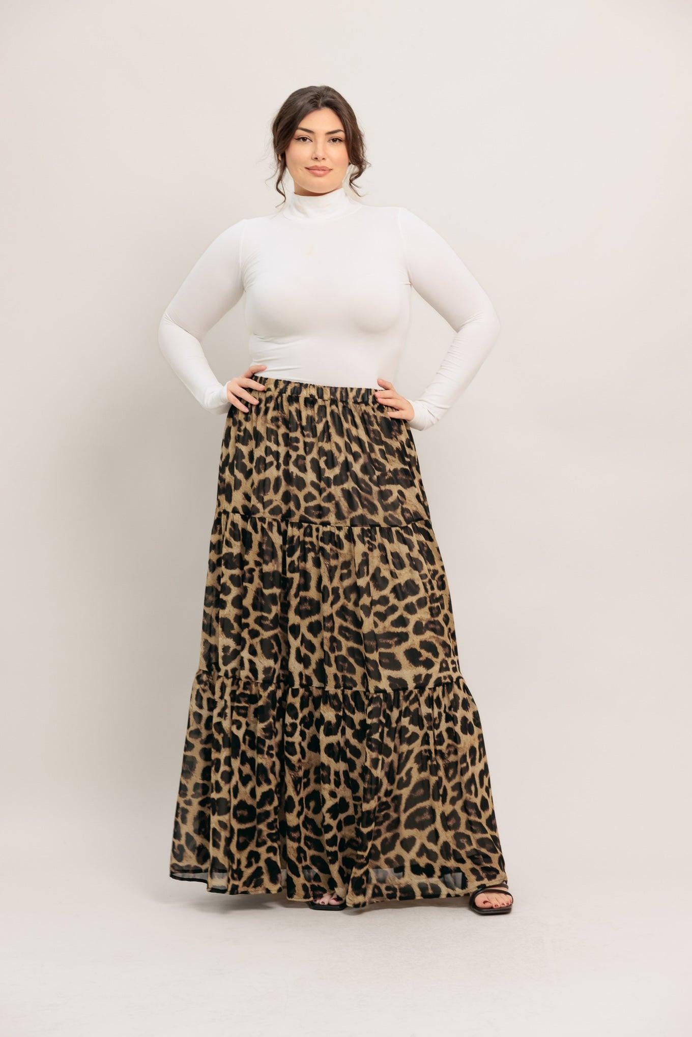 Seasonless Styling Woven Maxi Skirt in leopard, view 3 — Soul Flow Apparel