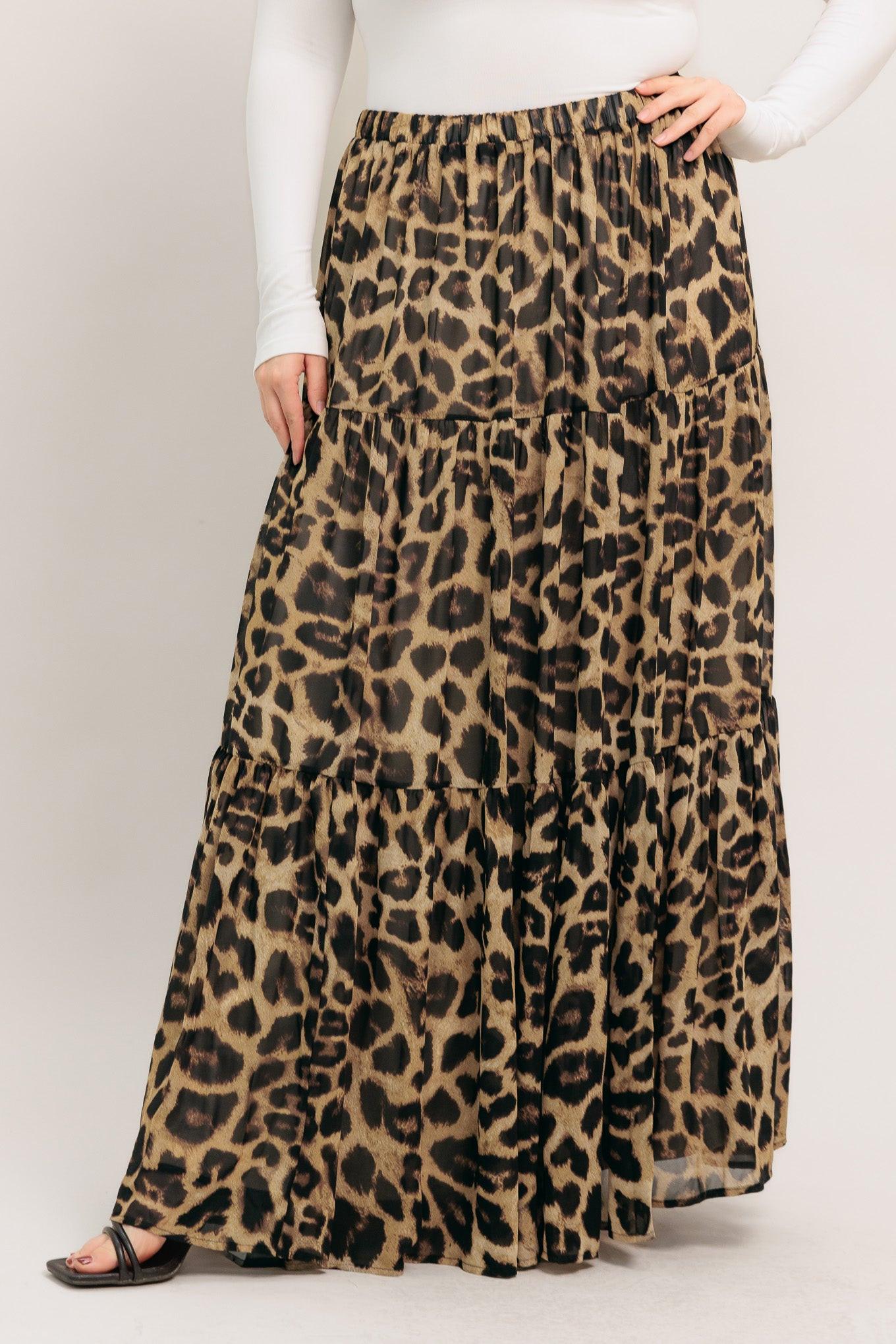 Seasonless Styling Woven Maxi Skirt in leopard, view 4 — Soul Flow Apparel