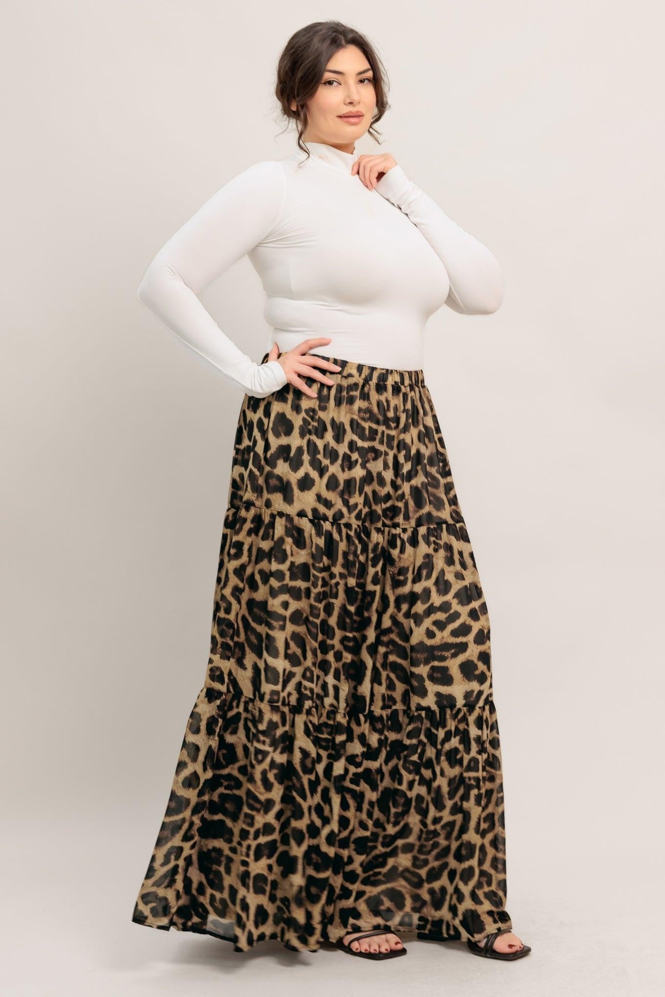 Seasonless Styling Woven Maxi Skirt in leopard, view 5 — Soul Flow Apparel